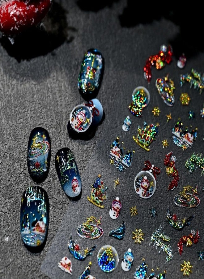 Maigitur Christmas Nail Stickers for Nail Art 3D Self Adhesive Laser Colorful Nail Art Stickers Aurora Crystal Ball Nails Designs Glitter Snowman 5D Embossed Nails Decals for Women DIY Acrylic Nail 1 Sheet - Image 4